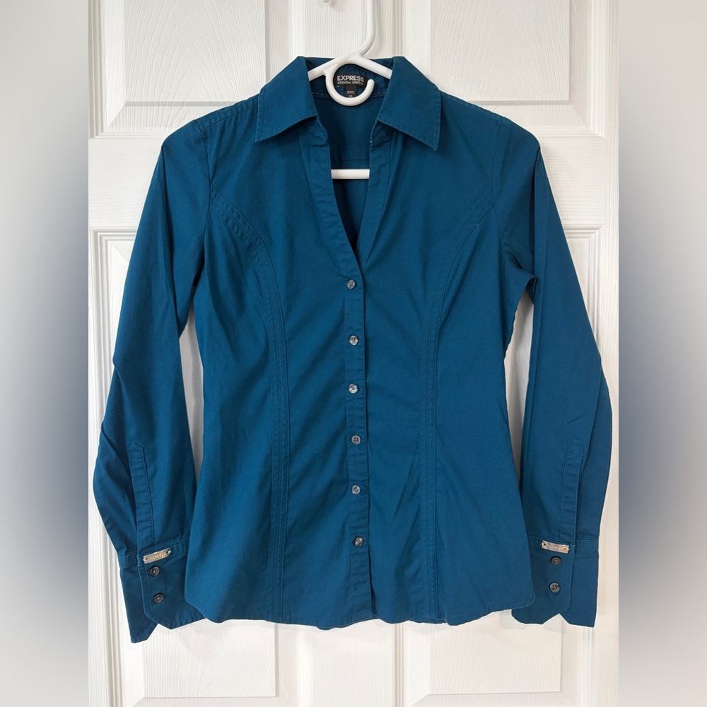 Express Teal Collared Button Down Dress Shirt (Si… - image 1